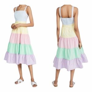 NWT! English Factory Cotton Pastel Colorblock Tiered Midi Dress. Size Medium.